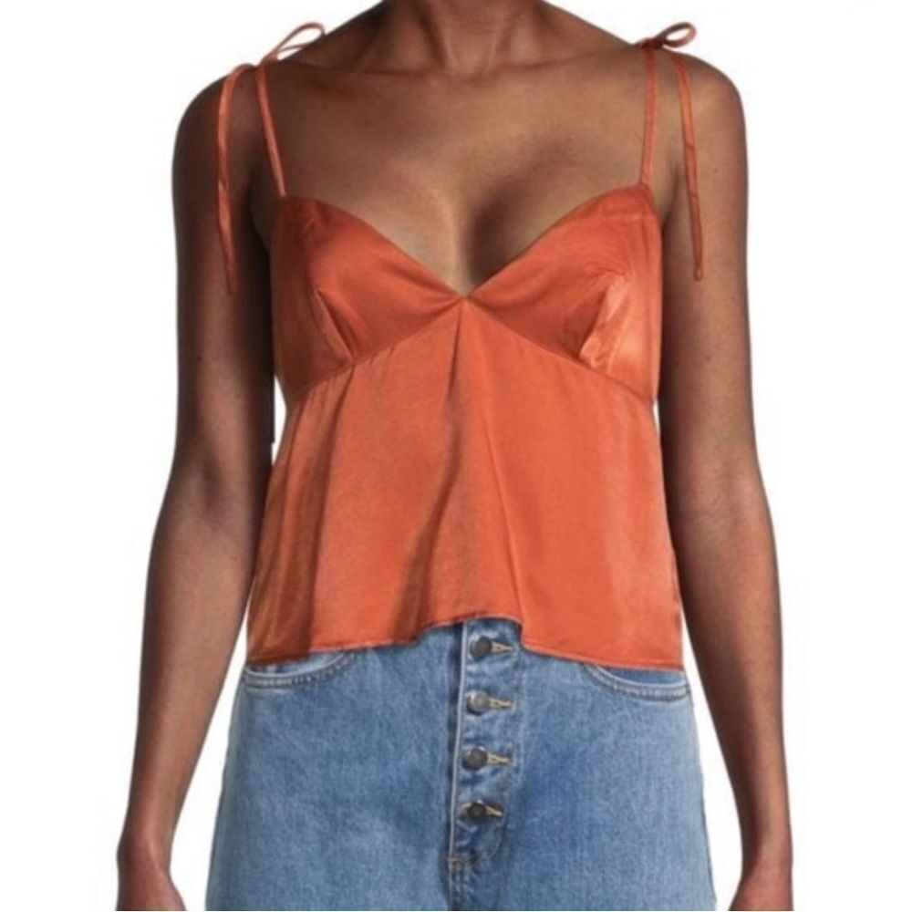 WeWoreWhat Clay Orange/brick v-neck Sateen Cami W/Adjustable Straps Sz XL‎